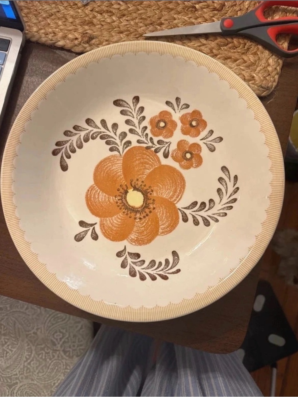 Royal China Jeannette Vintage-Style Orange Floral Ceramic Serving Bowl Home